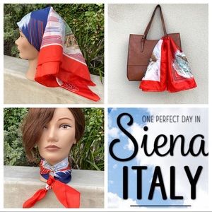 vintage ITALIAN SCARF siena Italy SQUARE head wrap souvenir city pride gift red